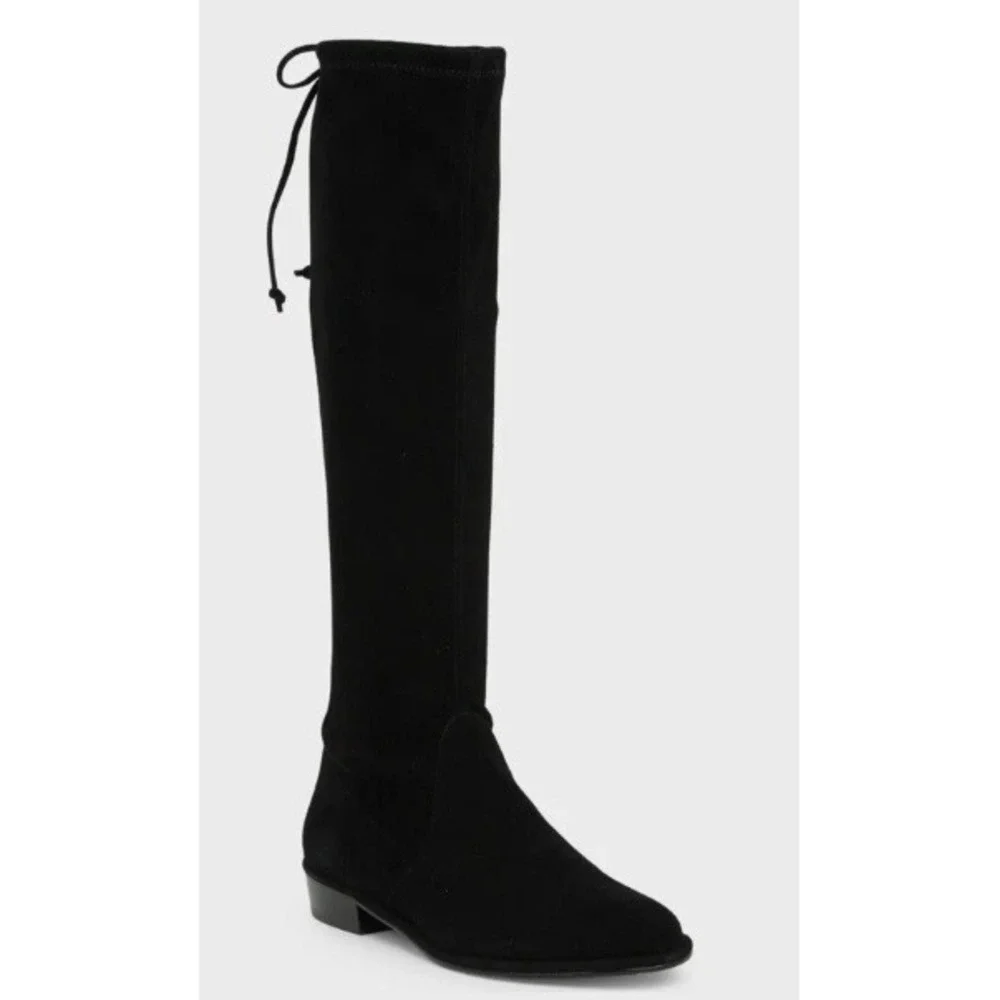 Stuart Weitzman Kneezee Boots Size 6.5 Black Stretch Suede Knee High Riding